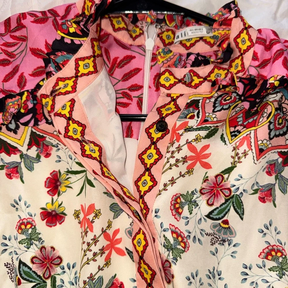 Alice + Olivia Kathy Floral Tiered Mini Dress, Size 6 - Picture 9 of 16